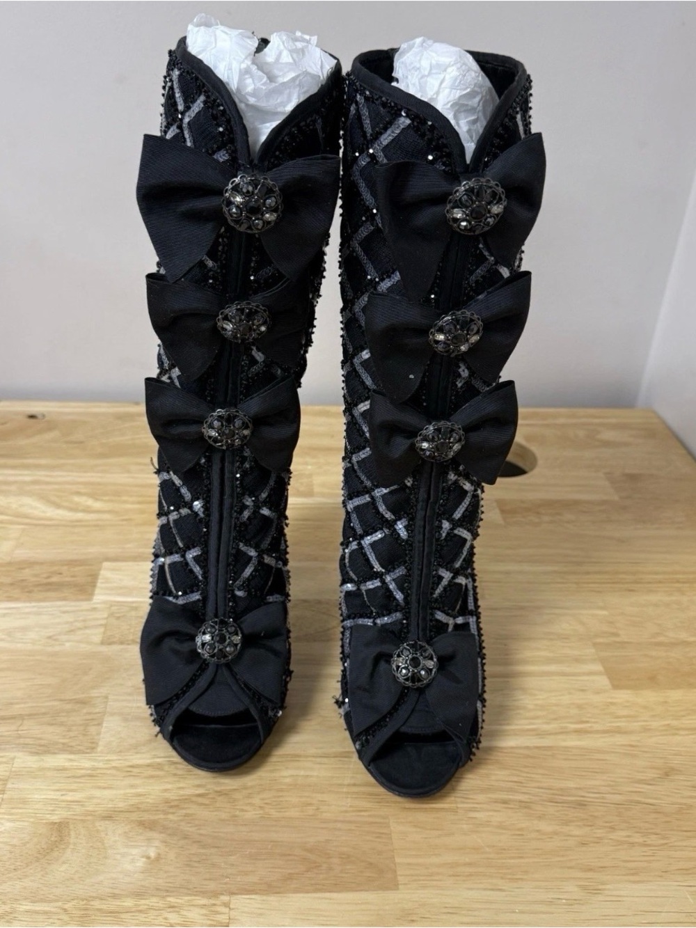 RARE CHANEL SAMPLE High Heels Side Zip Black Sz 38